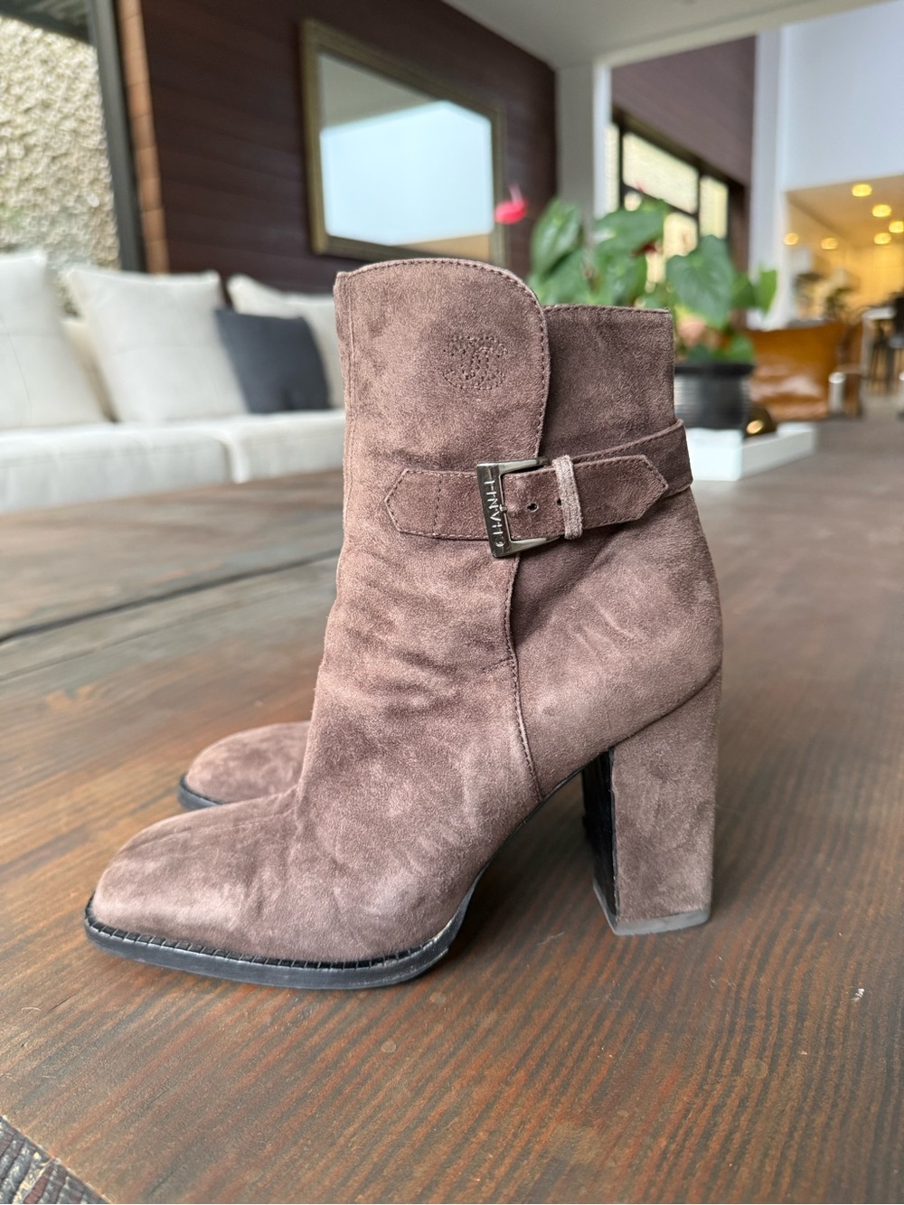 CHANEL Brown Suede Buckle Ankle Boots - Picture 3 of 7
